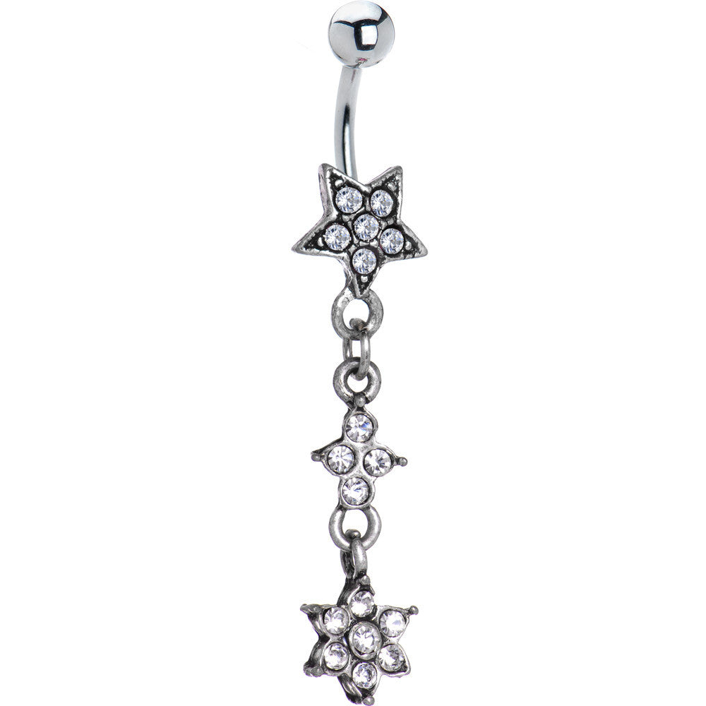 Antique Silver Crystalline Gem Flourishing Star Dangle Belly Ring