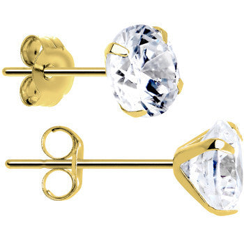 14k Gold .47 Carat Cubic Zirconia Solitaire Stud Earrings