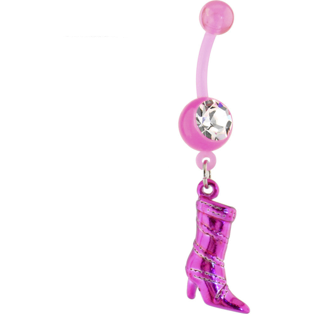 Bioplast Pink BOOT Dangle Belly Ring