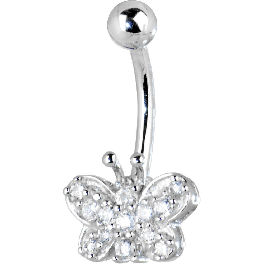 16G Solid 14k White Gold Cubic Zirconia Butterfly Dreams Belly Ring