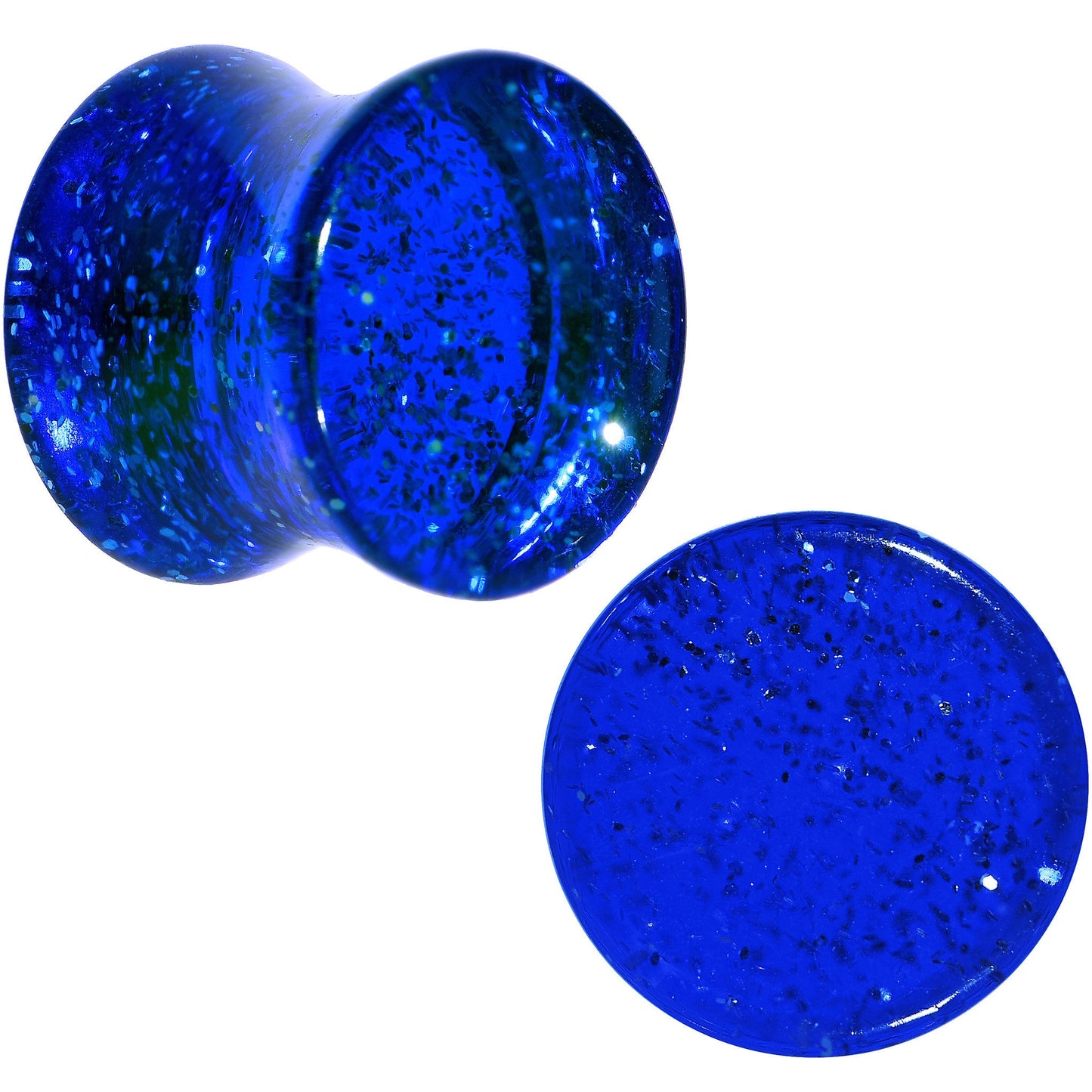 00G Blue Glitter Acrylic Saddle Plug Pair
