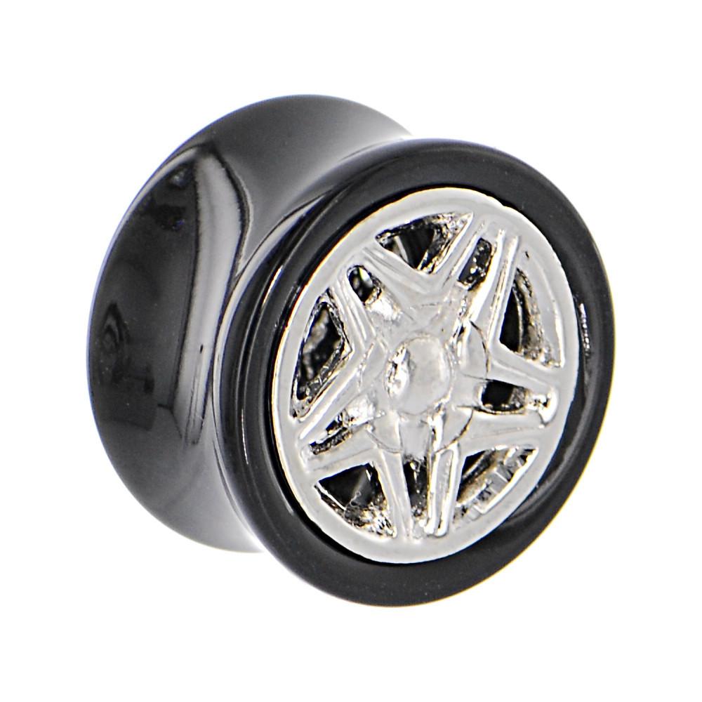 Black Acrylic STAR WHEEL FRAME Saddle Plug 00G to 20mm