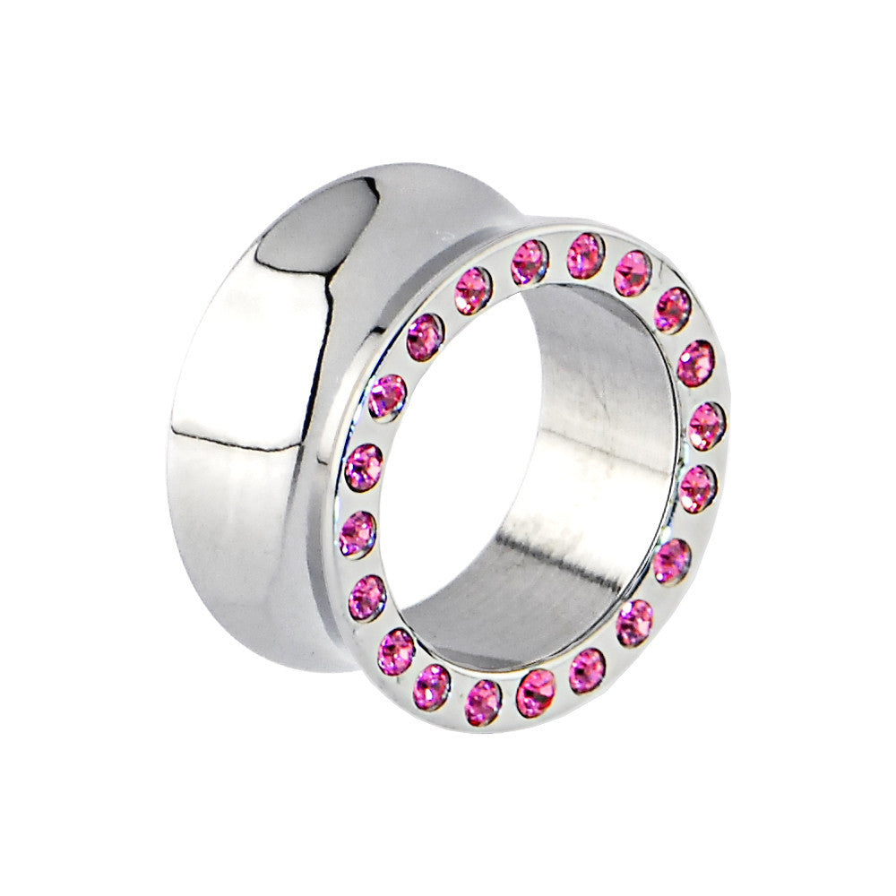 3/4 Surgical Steel Pink JEWELED Saddle Plug