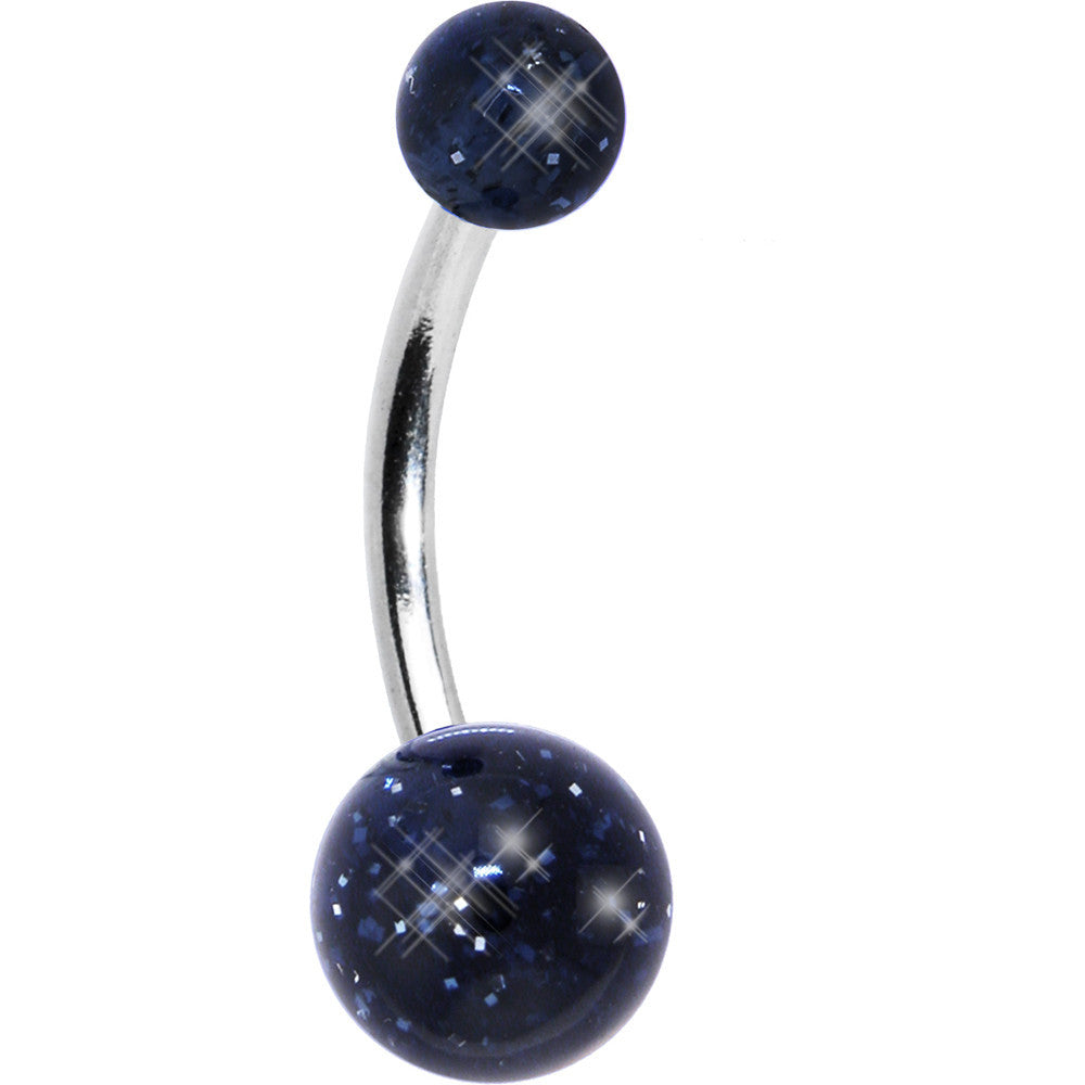 Black Dark Blue GLITTER Belly Button Ring