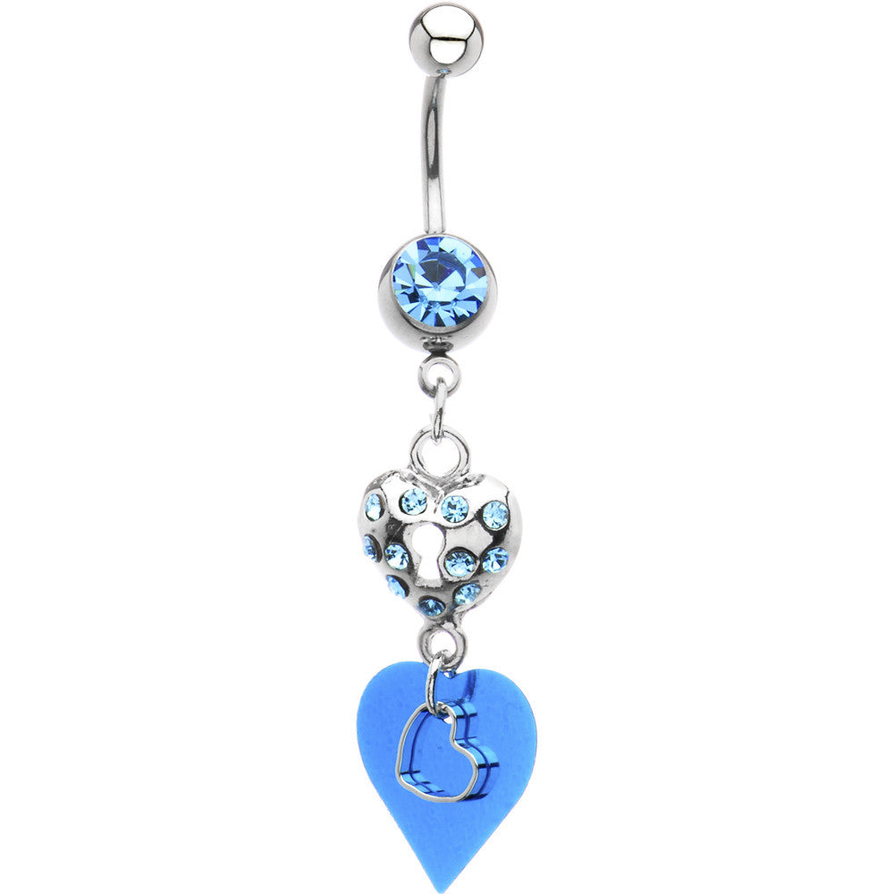 Aqua Cubic Zirconia Heart Collage Belly Ring