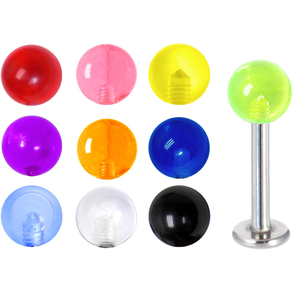 14G Multi UV 10 Ball Interchangeable Labret Pack Set