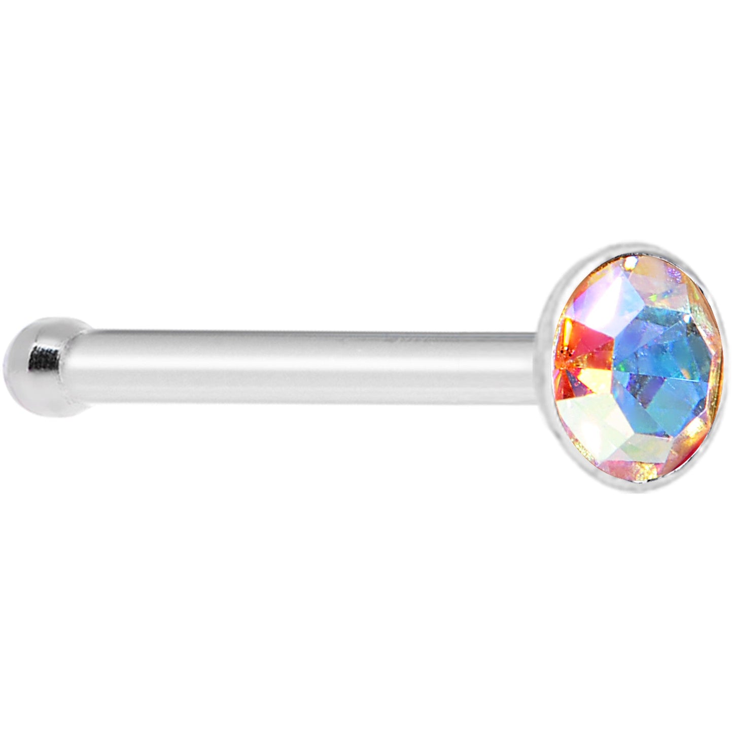 925 Silver 2mm Round Aurora Nose Bone Created with Crystals
