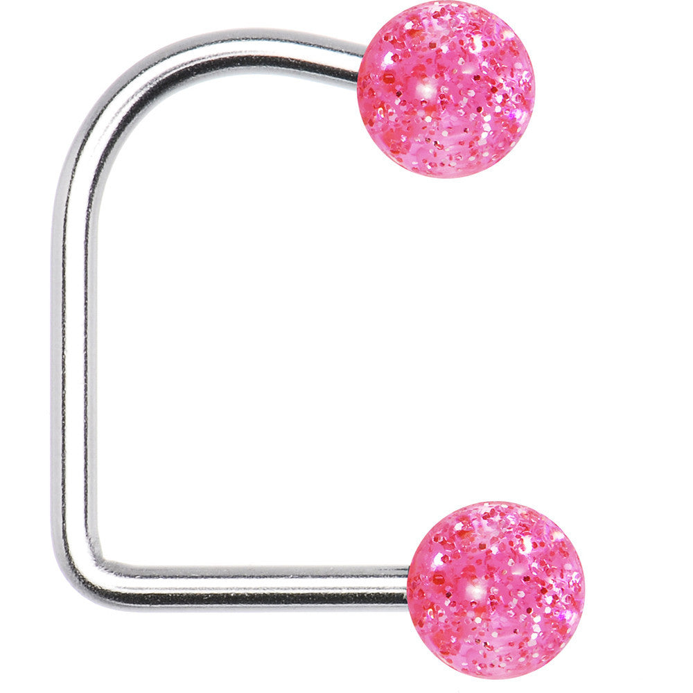 14G Pink Acrylic Glitter Ball Lippy Loop Labret