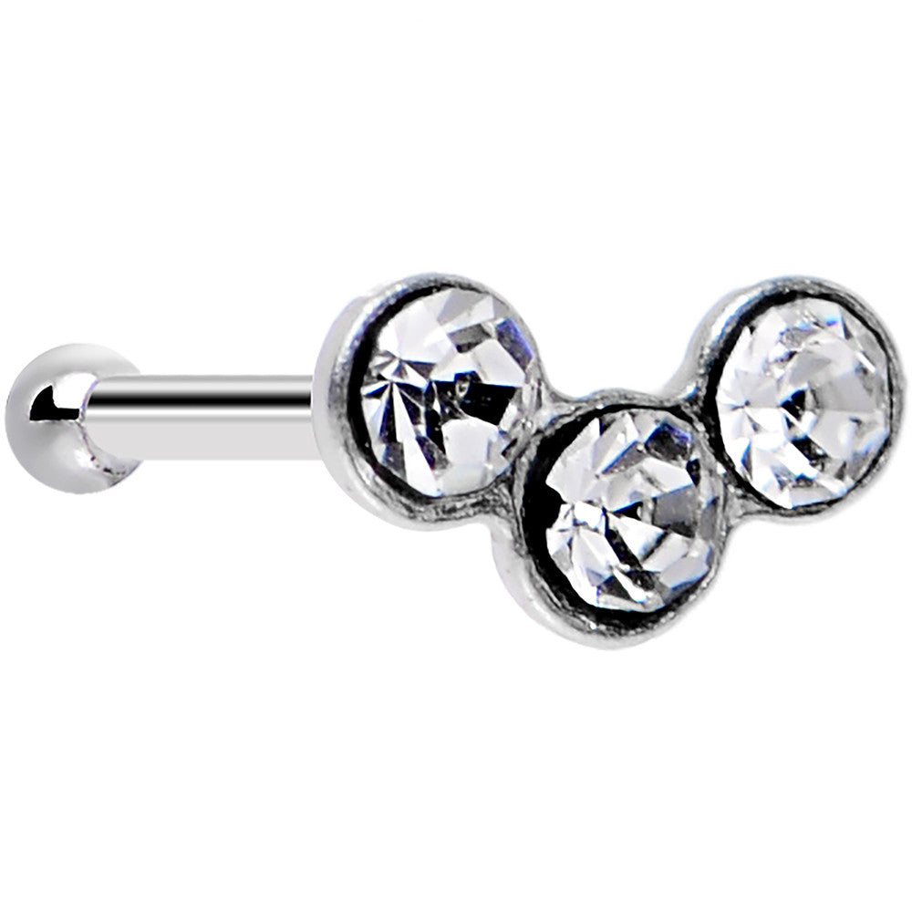 925 Silver 2mm Clear Trio Nose Bone Created with Crystals