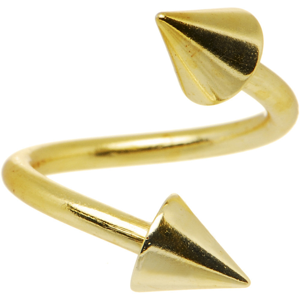 14G Gold Tone Electro Titanium Cone Spiral Twister Belly Ring