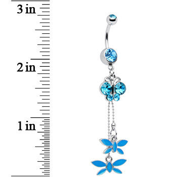 Aqua Cubic Zirconia Butterfly Dangle Belly Ring
