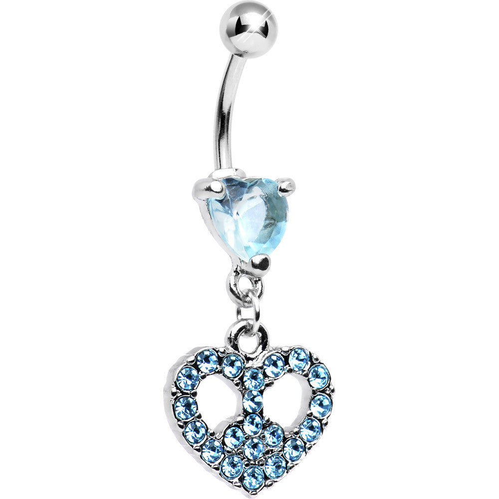 Aqua Gem Peace Sign Heart Belly Ring