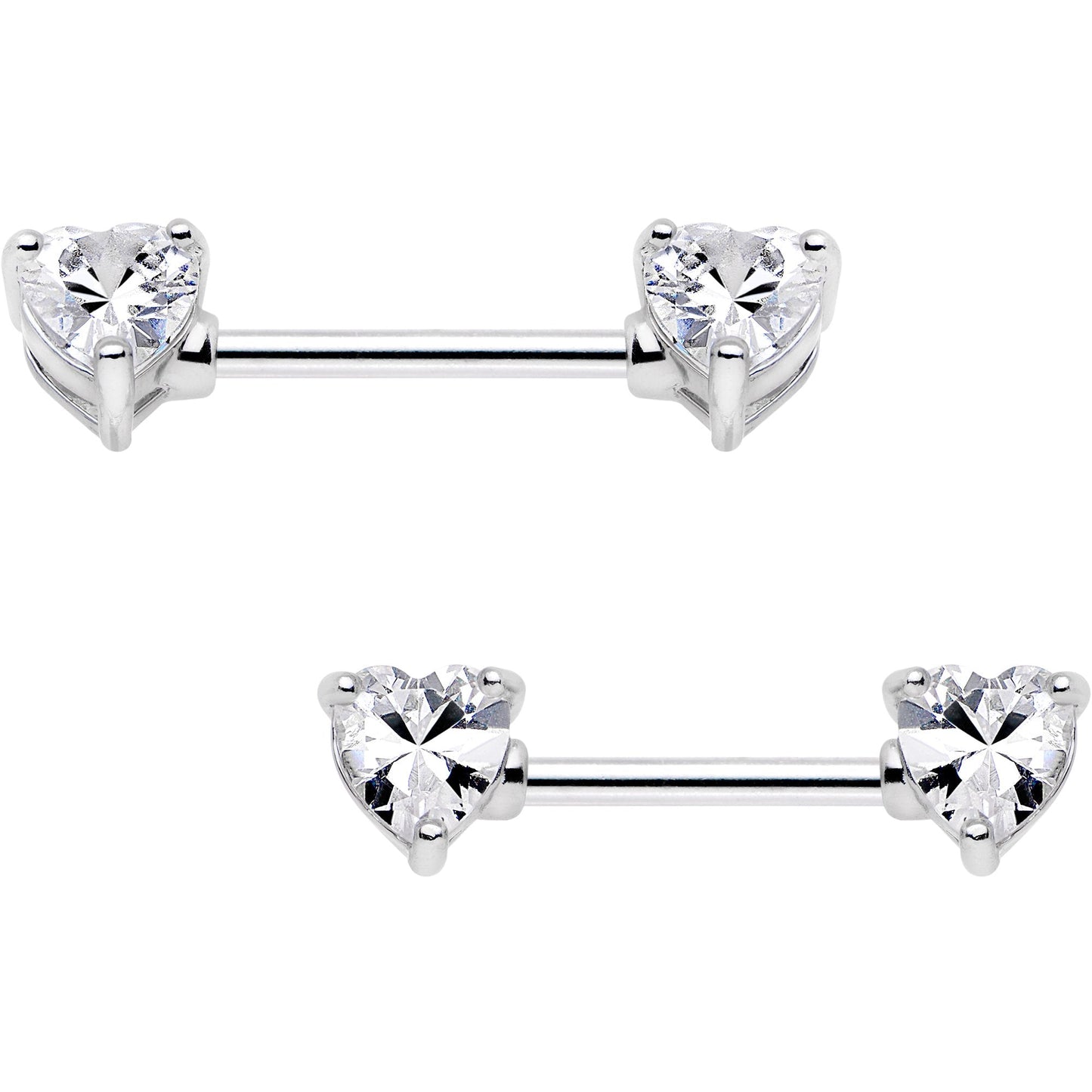 14G 9/16 Clear CZ Gem Heart Barbell Nipple Ring Set