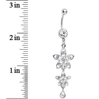 Clear Gem Duet Flowers Belly Ring