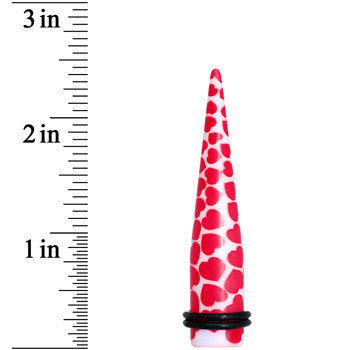 00G White Red Heart Acrylic Ear Taper