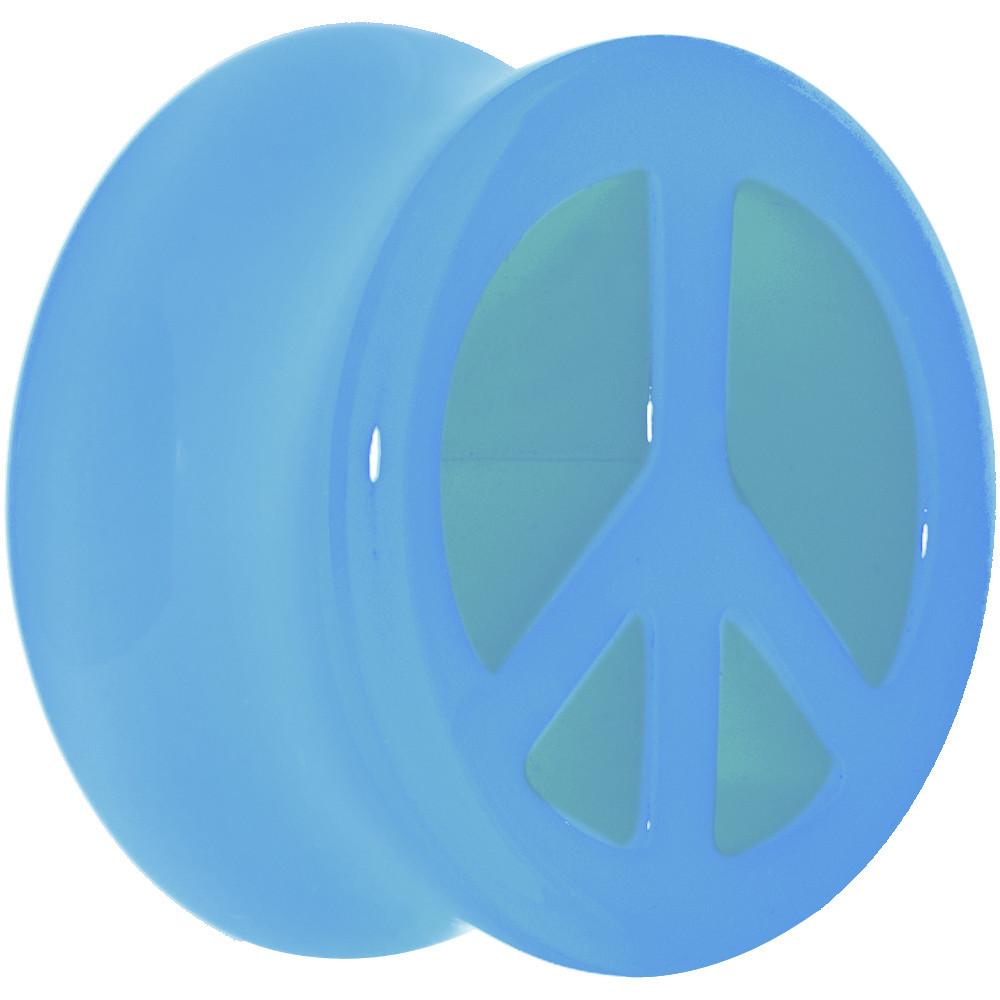 Acrylic Neon Blue Peace Sign Tunnel Plug 2G to 20mm