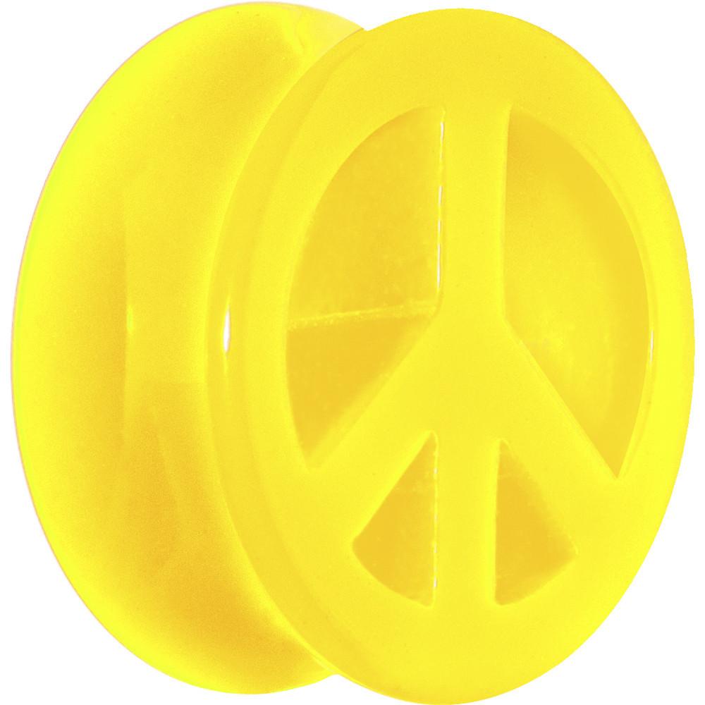 Acrylic Neon Yellow Peace Sign Tunnel Plug 2G to 20mm