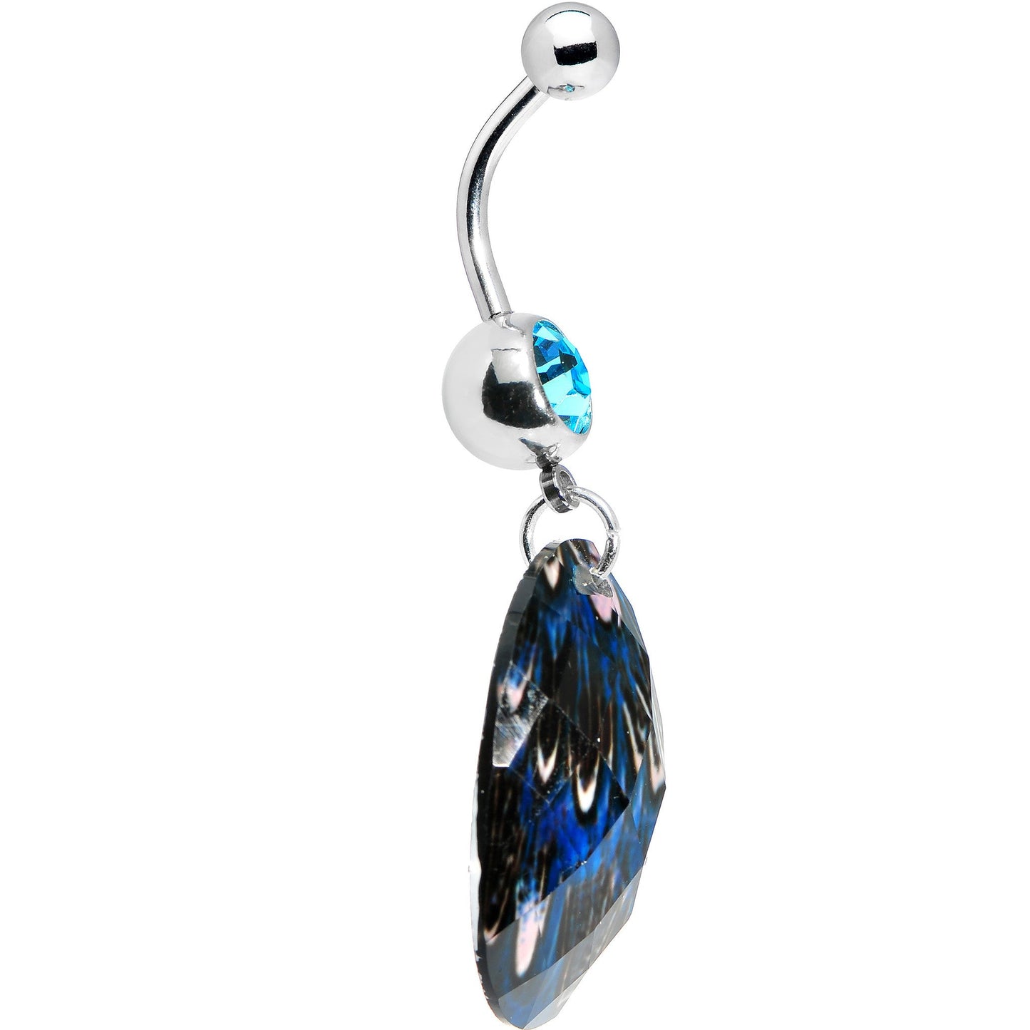 Blue Gem Paradise Feather Oval Dangle Belly Ring