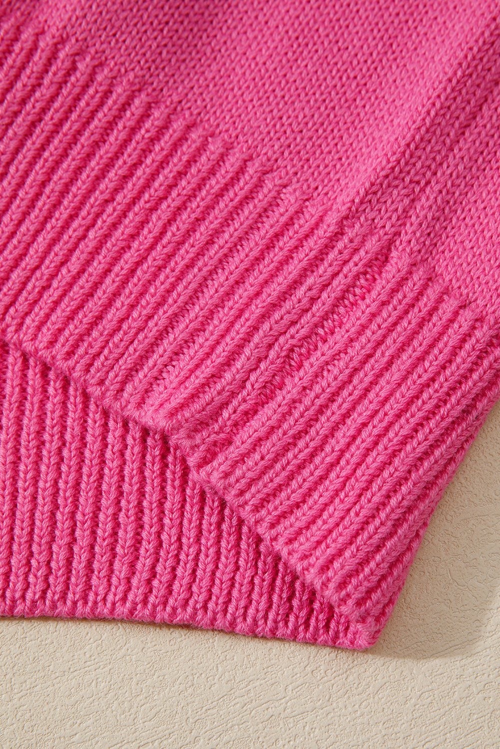 Sachet Pink Contrast Crew Neck Pearled Decor Drop Shoulder Knit Sweater - Jaico Online Shop