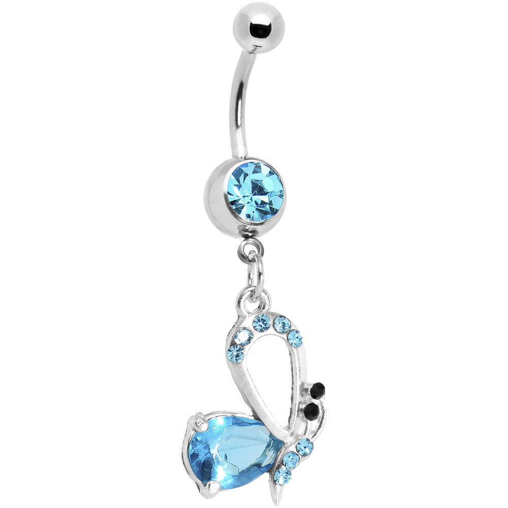 Aqua Gem Side Winder Butterfly Dangle Belly Ring
