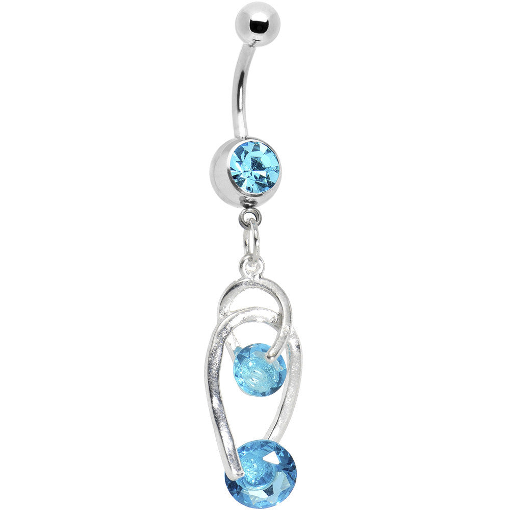 Aqua Gem Double Drop Horseshoes Belly Ring