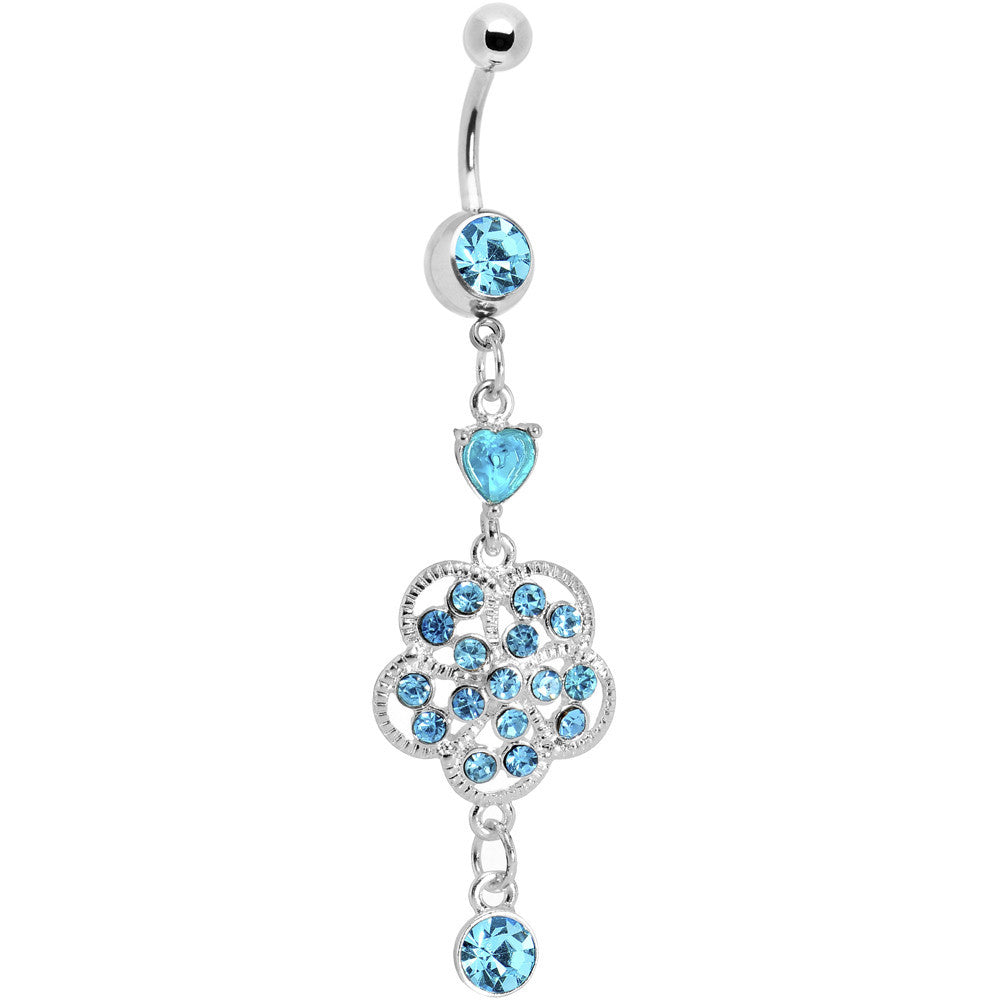 Aqua Gem Floral Enchantment Dangle Belly Ring