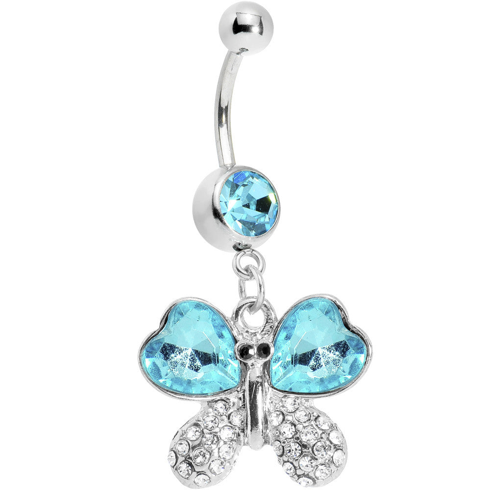 Aqua Gem Heart Winged Butterfly Belly Ring