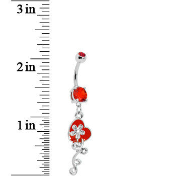 Red Gem Flower Vine Heart Belly Ring