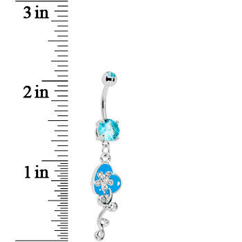 Aqua Gem Flower Vine Heart Belly Ring