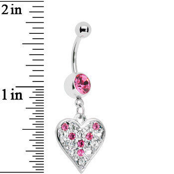 Pink Gem Encrusted Heart Dangle Belly Ring