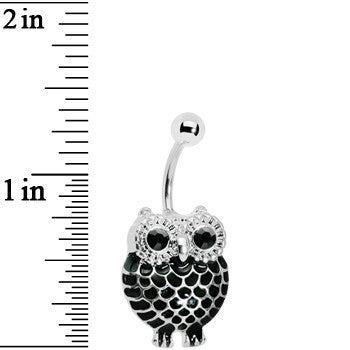 Black Gem Ebony Feathered Owl Belly Ring