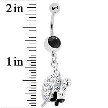 Crystalline Leaf Black Butterfly Belly Ring