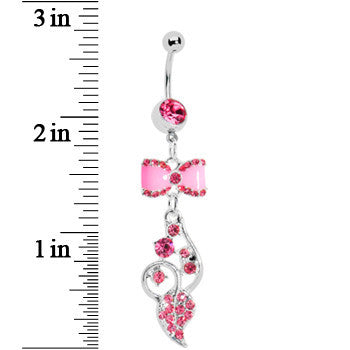 Pink Enamel Bowtie Winding Vine Belly Ring
