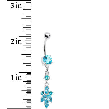 Blue Heart of Palm Flower Dangle Belly Ring