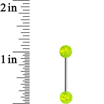 Grade 23 Solid Titanium Green Glitter Acrylic Barbell Tongue Ring