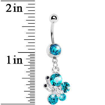 Aqua Gem Flowering Butterfly Belly Ring