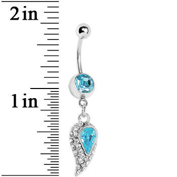 Aqua Gem Inverted Encrusted Teardrop Belly Ring
