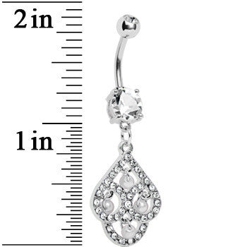 Crystalline Gem Faux Pearl Swirl Dangle Belly Ring