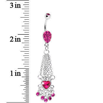 Fuchsia Gem Queen Heart Chain Dangle Belly Ring