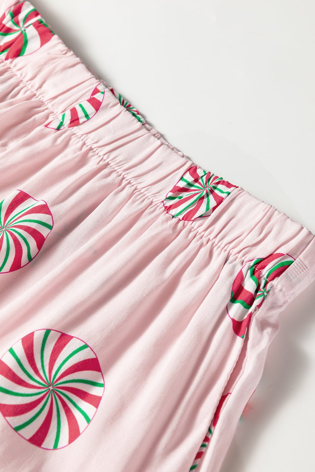 Pink Christmas Candy Contrast Trim Bow Knot Silky 2pcs Pajama Set - Jaico Online Shop