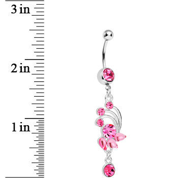 Pink Gem Teardrop Petal Dangle Belly Ring