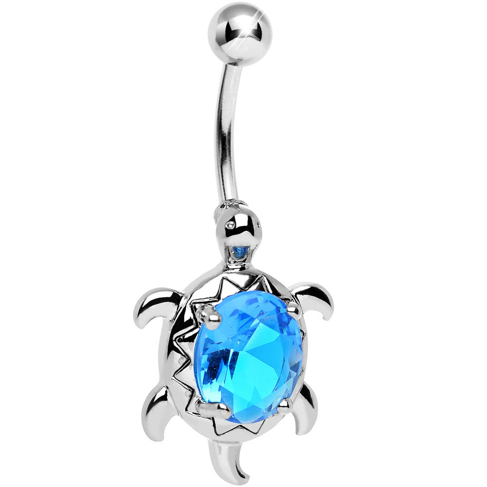 Aqua Gem Swimming Turtle Belly Ring