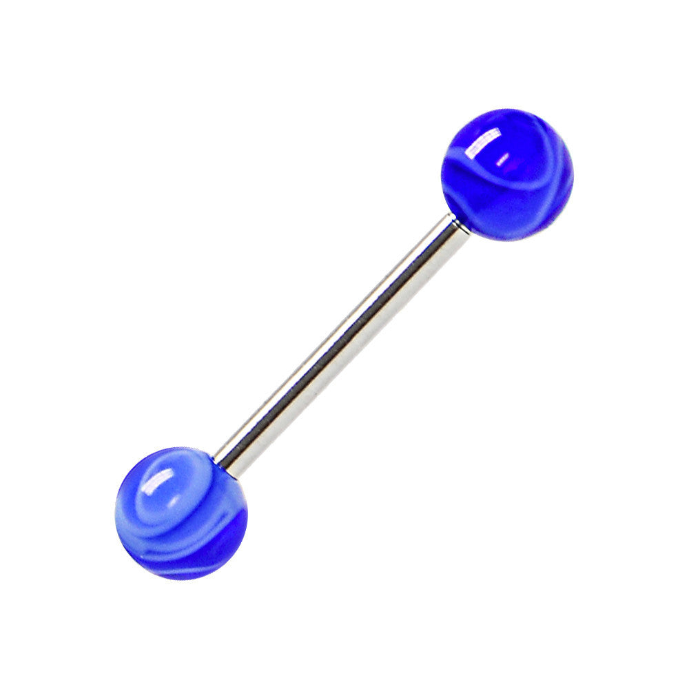 Blue MARBLE Barbell Tongue Ring