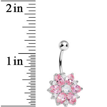 Crystalline Pink Gem Sunburst Flower Belly Ring
