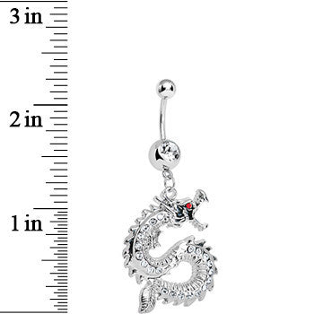 Clear Gem Chinese Dragon Charm Dangle Belly Ring