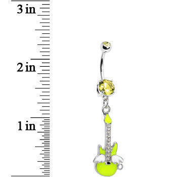 Double Yellow Gem Goddess of Rock Neon Guitar Dangle Belly Ring