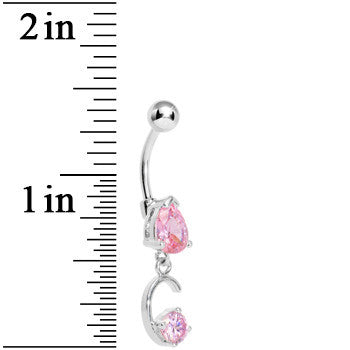 Pink Gem Teardrop Curlicue Dangle Belly Ring