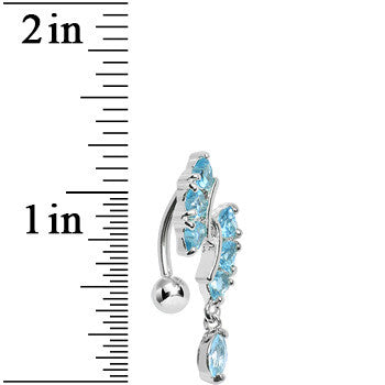 Aqua Gem Hearts and Dangling Drop Top Mount Belly Ring