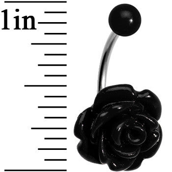 Black Beautiful Blooming Stone Flower Rose J-Bar Belly Ring