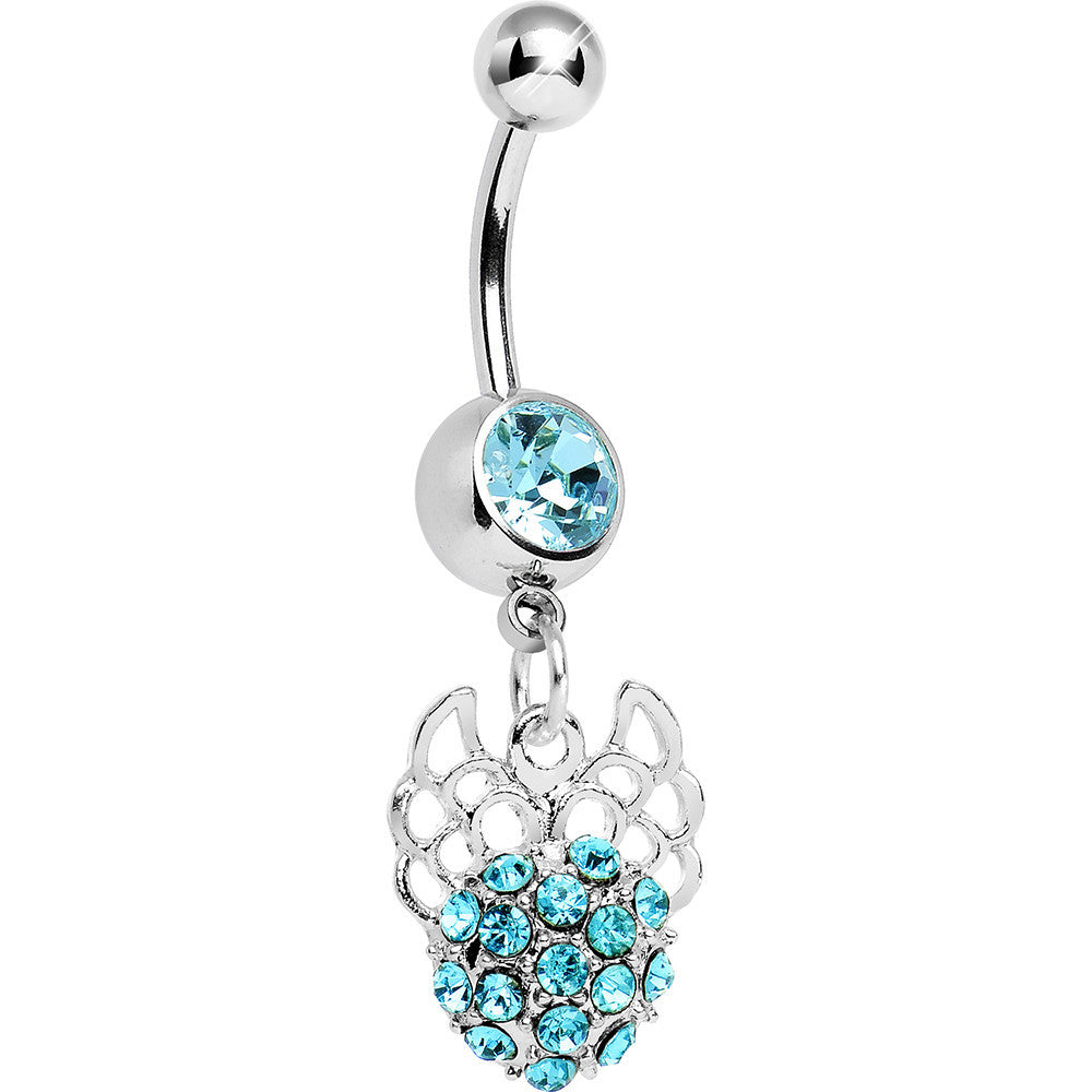 Aqua Gem Paved Ball with Filigree Wings Dangle Belly Ring